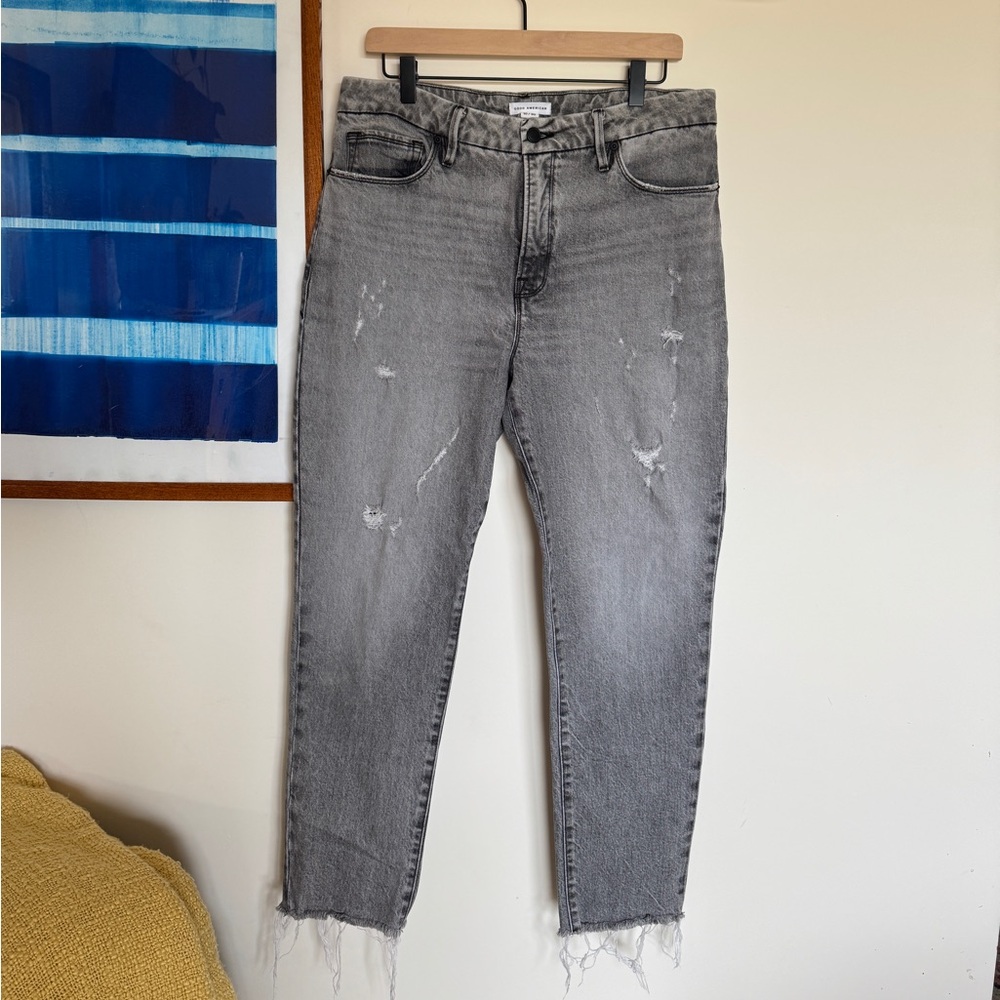 Good American Gray Distressed Skinny Jeans